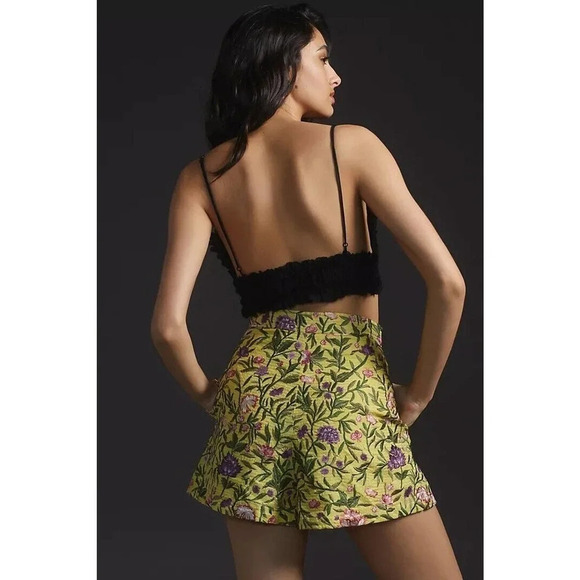 NWT La Fuori x Anthropologie Silk Blend Embroidered Shorts Size L Yellow - Picture 5 of 14